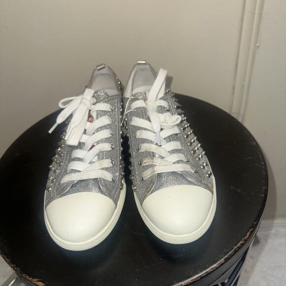 Prada Silver Glitter Studded Low Top Sneakers EU 40 - Picture 4 of 16